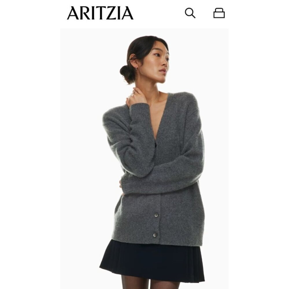 Wilfred Cashmere Charcoal Gray V-Neck Buttoned Cardigan
